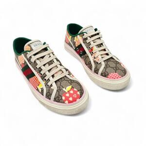 Gucci GG Supreme Canvas Tennis 1977 Sneaker Pink Red Apple Size 38.5 US 8.5